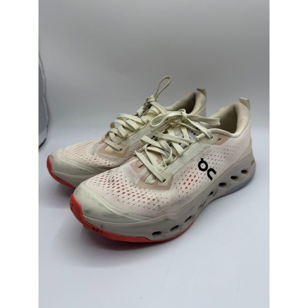 On Women's Cloudsurfer Trail 2 Sneakers, Ivory/Salmon, 8.5 Medium US